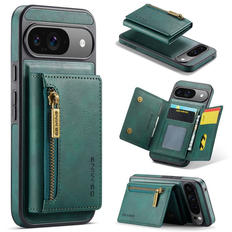DG.MING M5 Series For Google Pixel 9 Pro / Pixel 9 Case Detachable Magnetic Leather Phone Cover with Card Slots - Green