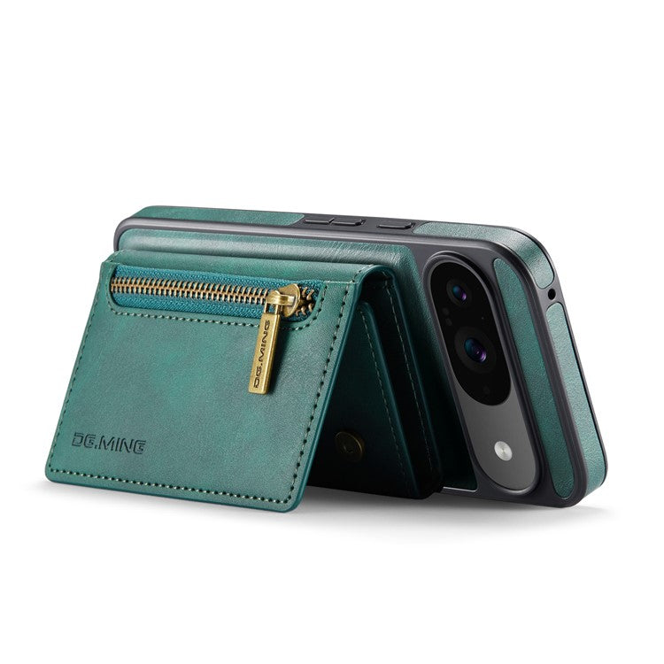 DG.MING M5 Series For Google Pixel 9 Pro / Pixel 9 Case Detachable Magnetic Leather Phone Cover with Card Slots - Green