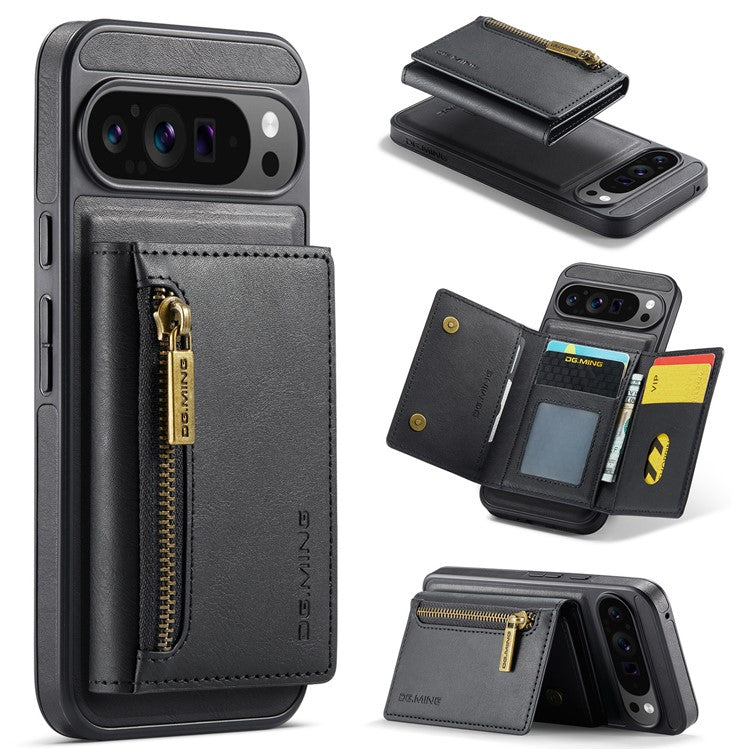 DG.MING M5 Series For Google Pixel 9 Pro XL Case Detachable Magnetic Leather Phone Cover with Card Slots - Black