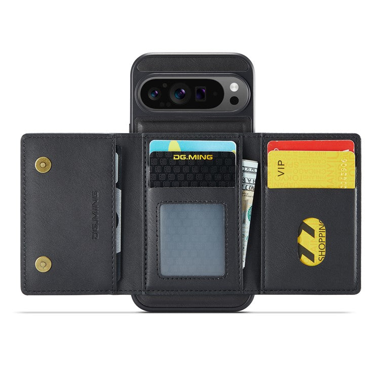 DG.MING M5 Series For Google Pixel 9 Pro XL Case Detachable Magnetic Leather Phone Cover with Card Slots - Black