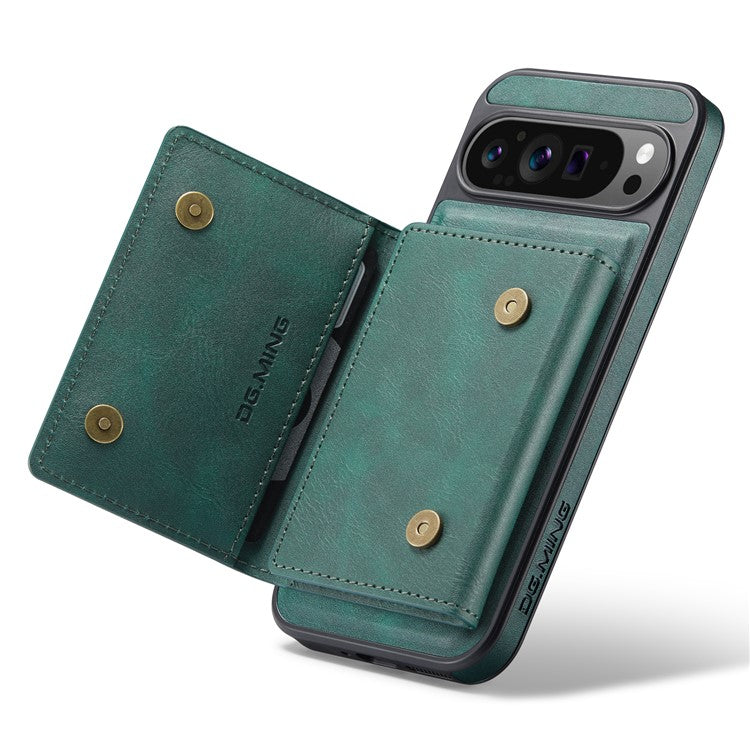 DG.MING M5 Series For Google Pixel 9 Pro XL Case Detachable Magnetic Leather Phone Cover with Card Slots - Green