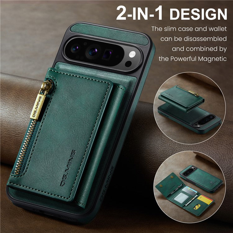 DG.MING M5 Series For Google Pixel 9 Pro XL Case Detachable Magnetic Leather Phone Cover with Card Slots - Green