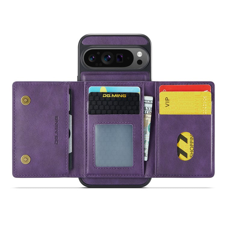 DG.MING M5 Series For Google Pixel 9 Pro XL Case Detachable Magnetic Leather Phone Cover with Card Slots - Purple
