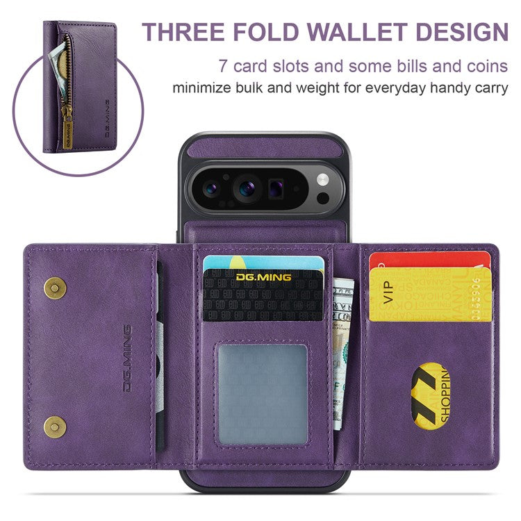 DG.MING M5 Series For Google Pixel 9 Pro XL Case Detachable Magnetic Leather Phone Cover with Card Slots - Purple