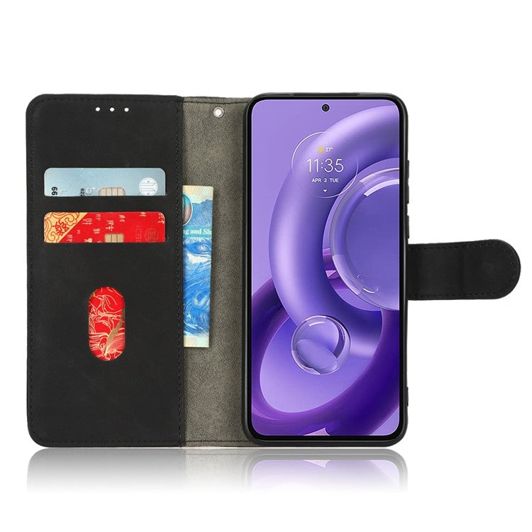 Skin-Touch Feeling Phone Cover for Motorola Edge 30 Neo 5G, PU Leather Magnetic Clasp Stand Wallet Case - Black