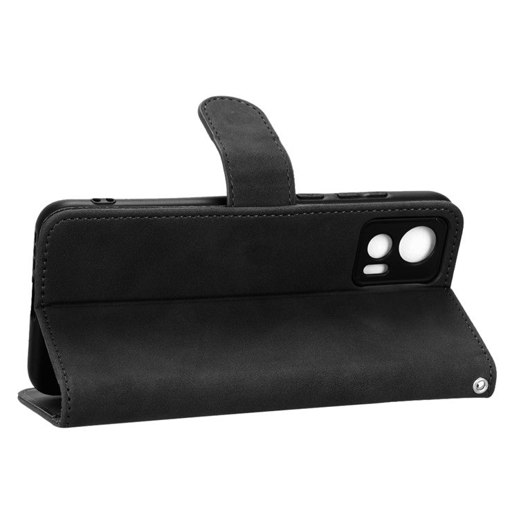 Skin-Touch Feeling Phone Cover for Motorola Edge 30 Neo 5G, PU Leather Magnetic Clasp Stand Wallet Case - Black