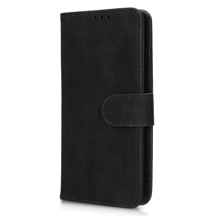 Skin-Touch Feeling Phone Cover for Motorola Edge 30 Neo 5G, PU Leather Magnetic Clasp Stand Wallet Case - Black