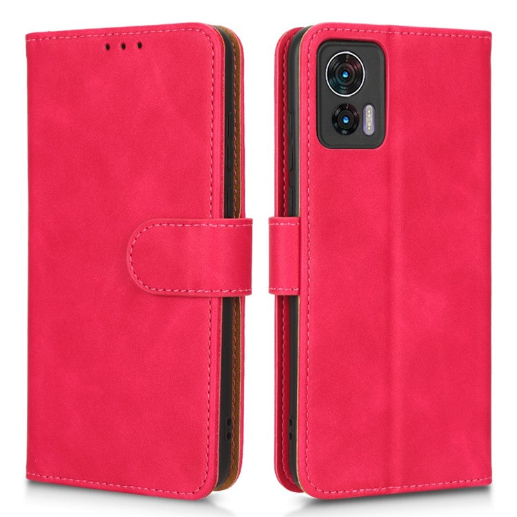 Skin-Touch Feeling Phone Cover for Motorola Edge 30 Neo 5G, PU Leather Magnetic Clasp Stand Wallet Case - Red