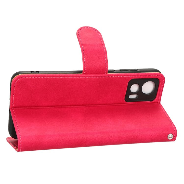 Skin-Touch Feeling Phone Cover for Motorola Edge 30 Neo 5G, PU Leather Magnetic Clasp Stand Wallet Case - Red