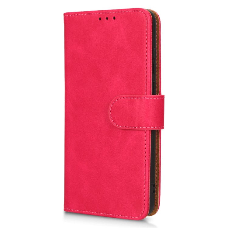 Skin-Touch Feeling Phone Cover for Motorola Edge 30 Neo 5G, PU Leather Magnetic Clasp Stand Wallet Case - Red