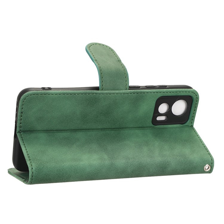 Skin-Touch Feeling Phone Cover for Motorola Edge 30 Neo 5G, PU Leather Magnetic Clasp Stand Wallet Case - Green