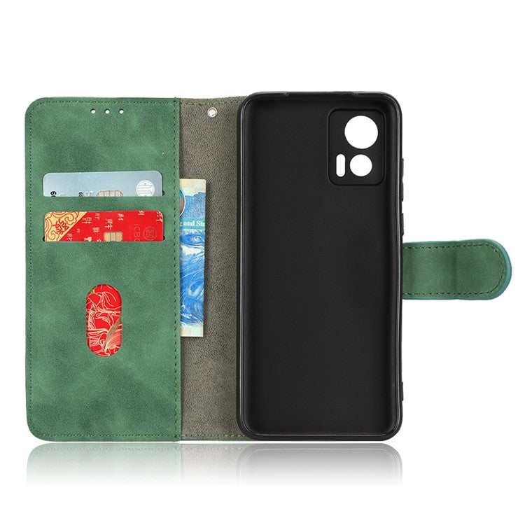 Skin-Touch Feeling Phone Cover for Motorola Edge 30 Neo 5G, PU Leather Magnetic Clasp Stand Wallet Case - Green