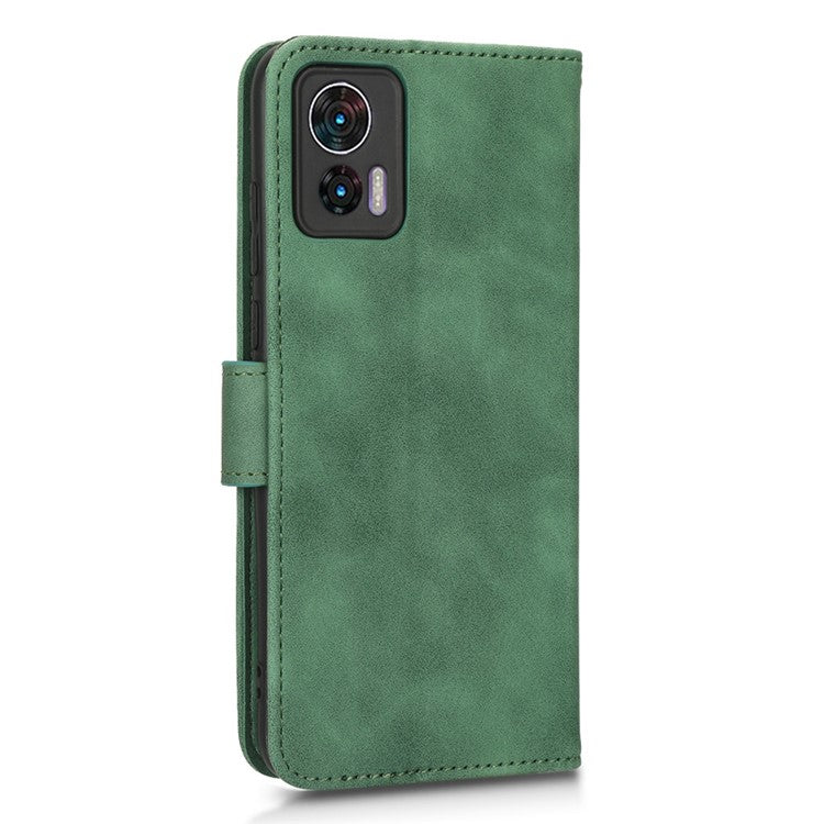 Skin-Touch Feeling Phone Cover for Motorola Edge 30 Neo 5G, PU Leather Magnetic Clasp Stand Wallet Case - Green
