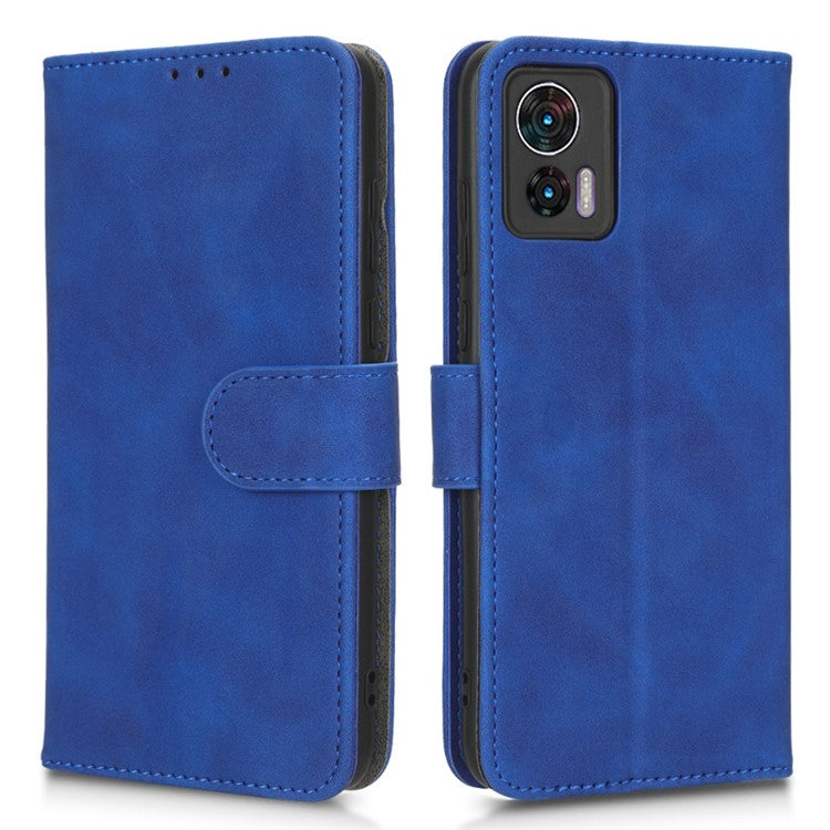 Skin-Touch Feeling Phone Cover for Motorola Edge 30 Neo 5G, PU Leather Magnetic Clasp Stand Wallet Case - Blue