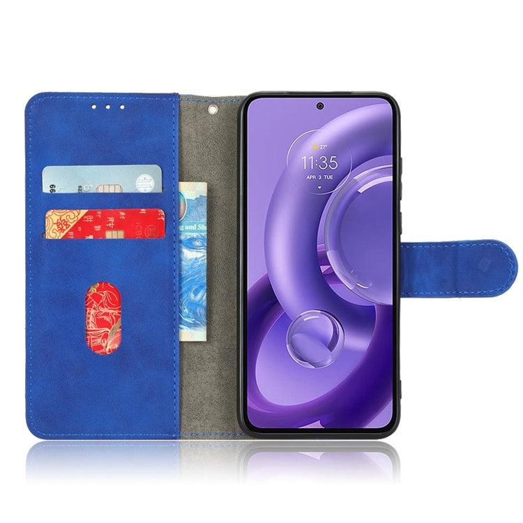 Skin-Touch Feeling Phone Cover for Motorola Edge 30 Neo 5G, PU Leather Magnetic Clasp Stand Wallet Case - Blue
