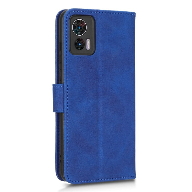 Skin-Touch Feeling Phone Cover for Motorola Edge 30 Neo 5G, PU Leather Magnetic Clasp Stand Wallet Case - Blue