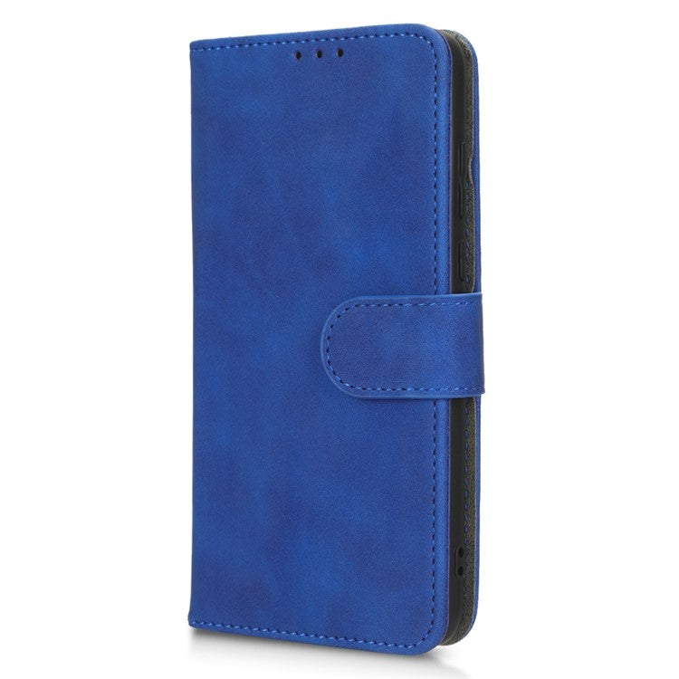 Skin-Touch Feeling Phone Cover for Motorola Edge 30 Neo 5G, PU Leather Magnetic Clasp Stand Wallet Case - Blue