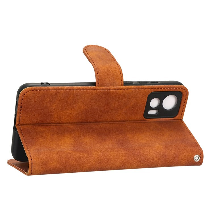 Skin-Touch Feeling Phone Cover for Motorola Edge 30 Neo 5G, PU Leather Magnetic Clasp Stand Wallet Case - Brown