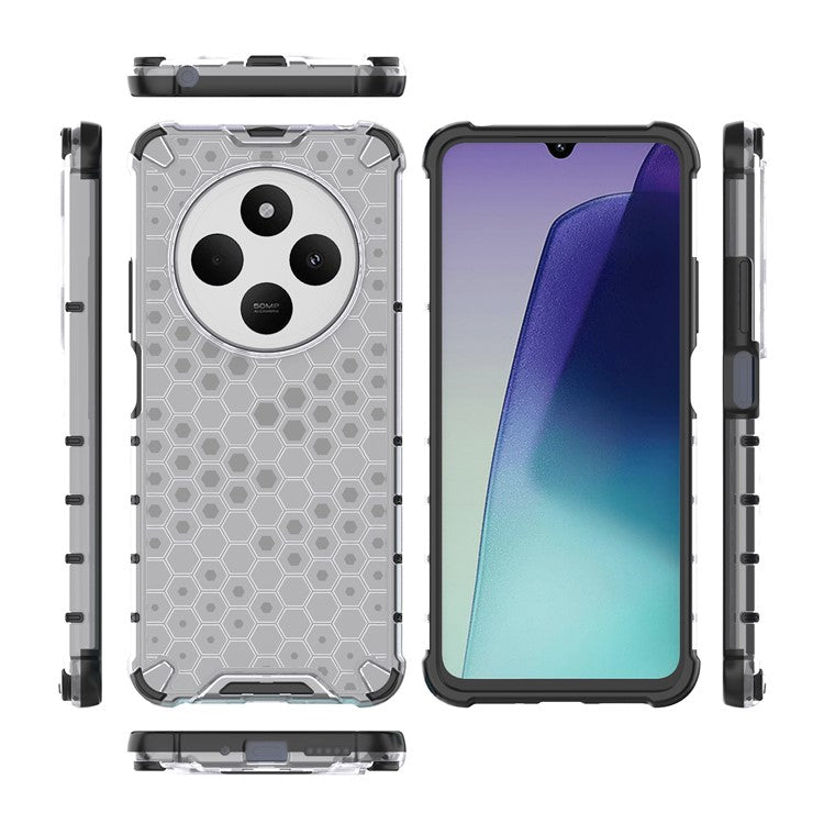 For Xiaomi Poco C75 4G / Redmi 14R 5G / 14C 4G Case PC+TPU Phone Cover Honeycomb Shape - Grey