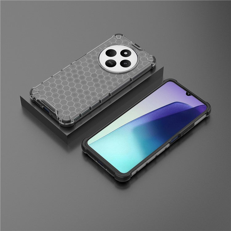 For Xiaomi Poco C75 4G / Redmi 14R 5G / 14C 4G Case PC+TPU Phone Cover Honeycomb Shape - Black