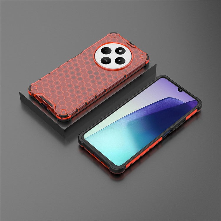For Xiaomi Poco C75 4G / Redmi 14R 5G / 14C 4G Case PC+TPU Phone Cover Honeycomb Shape - Red