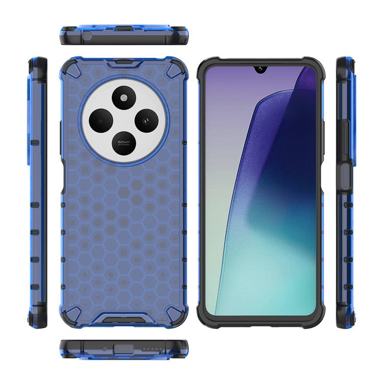 For Xiaomi Poco C75 4G / Redmi 14R 5G / 14C 4G Case PC+TPU Phone Cover Honeycomb Shape - Blue