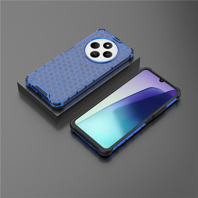 For Xiaomi Poco C75 4G / Redmi 14R 5G / 14C 4G Case PC+TPU Phone Cover Honeycomb Shape - Blue