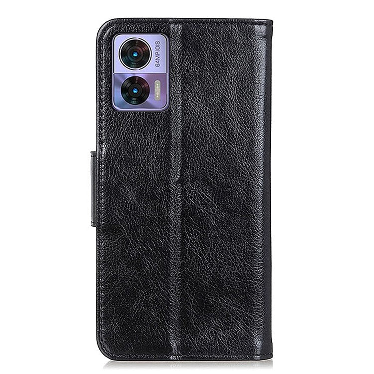For Motorola Edge 30 Neo 5G Split Leather Case Nappa Texture Stand Wallet Anti-Scratch Phone Cover - Black