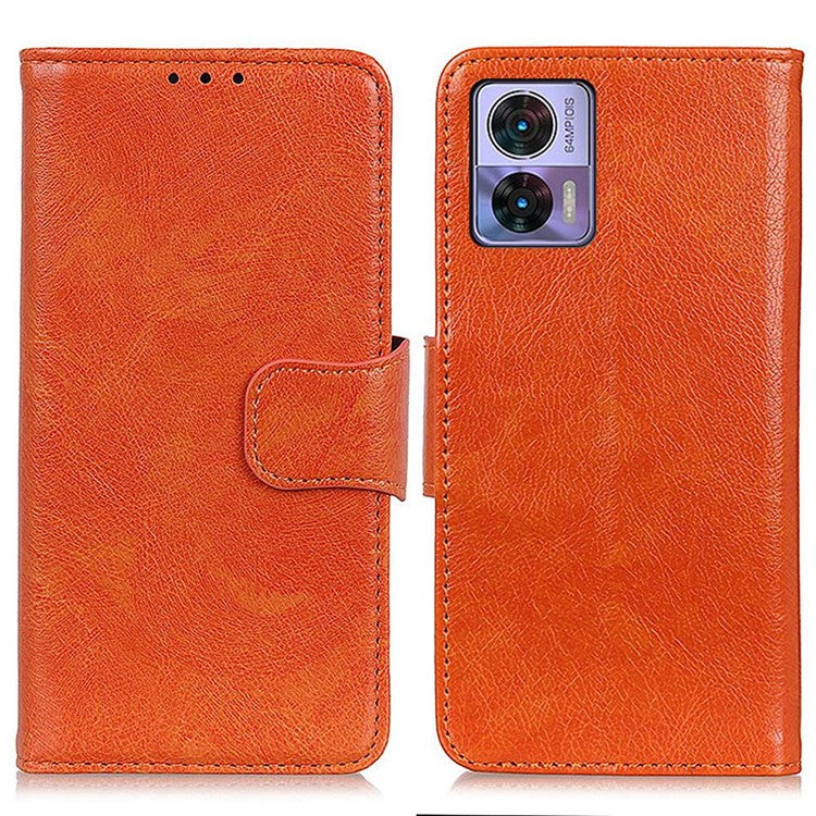 For Motorola Edge 30 Neo 5G Split Leather Case Nappa Texture Stand Wallet Anti-Scratch Phone Cover - Orange