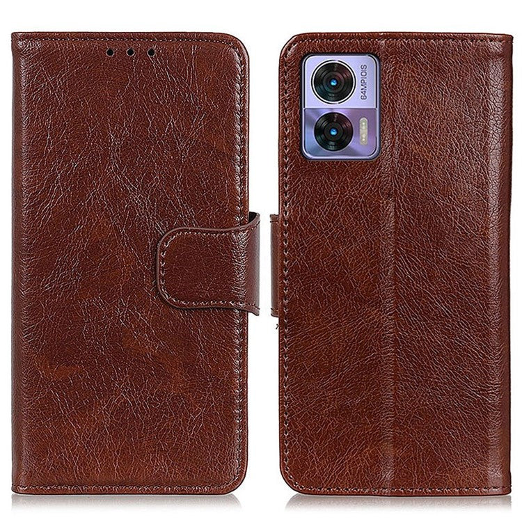 For Motorola Edge 30 Neo 5G Split Leather Case Nappa Texture Stand Wallet Anti-Scratch Phone Cover - Brown