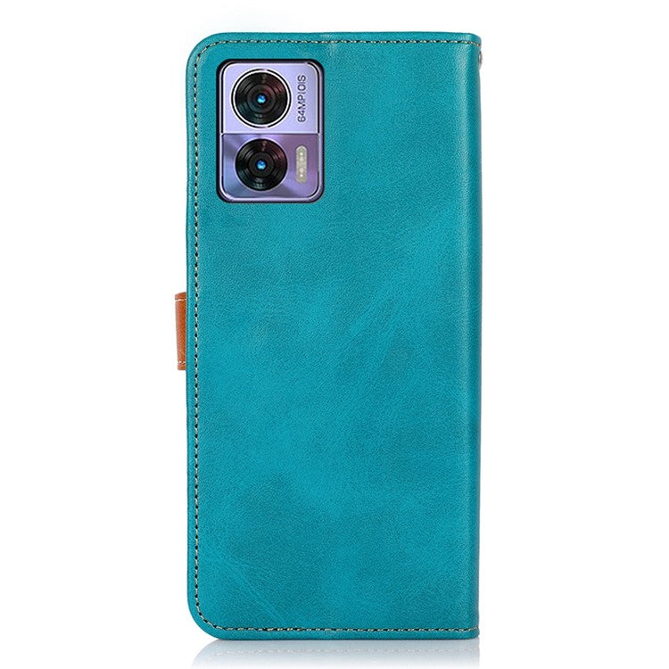 KHAZNEH For Motorola Edge 30 Neo 5G Shockproof Case Golden Magnetic Buckle Wallet Phone Case PU Leather Stand Protective Cover - Blue