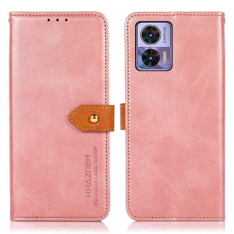 KHAZNEH For Motorola Edge 30 Neo 5G Shockproof Case Golden Magnetic Buckle Wallet Phone Case PU Leather Stand Protective Cover - Rose Gold