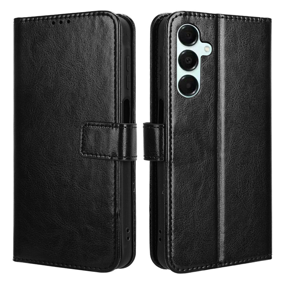 For Samsung Galaxy A16 5G / A16 4G Case Crazy Horse Texture PU Leather Phone Wallet Cover - Black