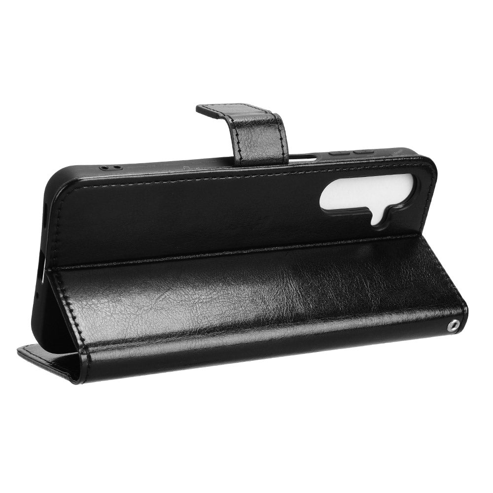 For Samsung Galaxy A16 5G / A16 4G Case Crazy Horse Texture PU Leather Phone Wallet Cover - Black