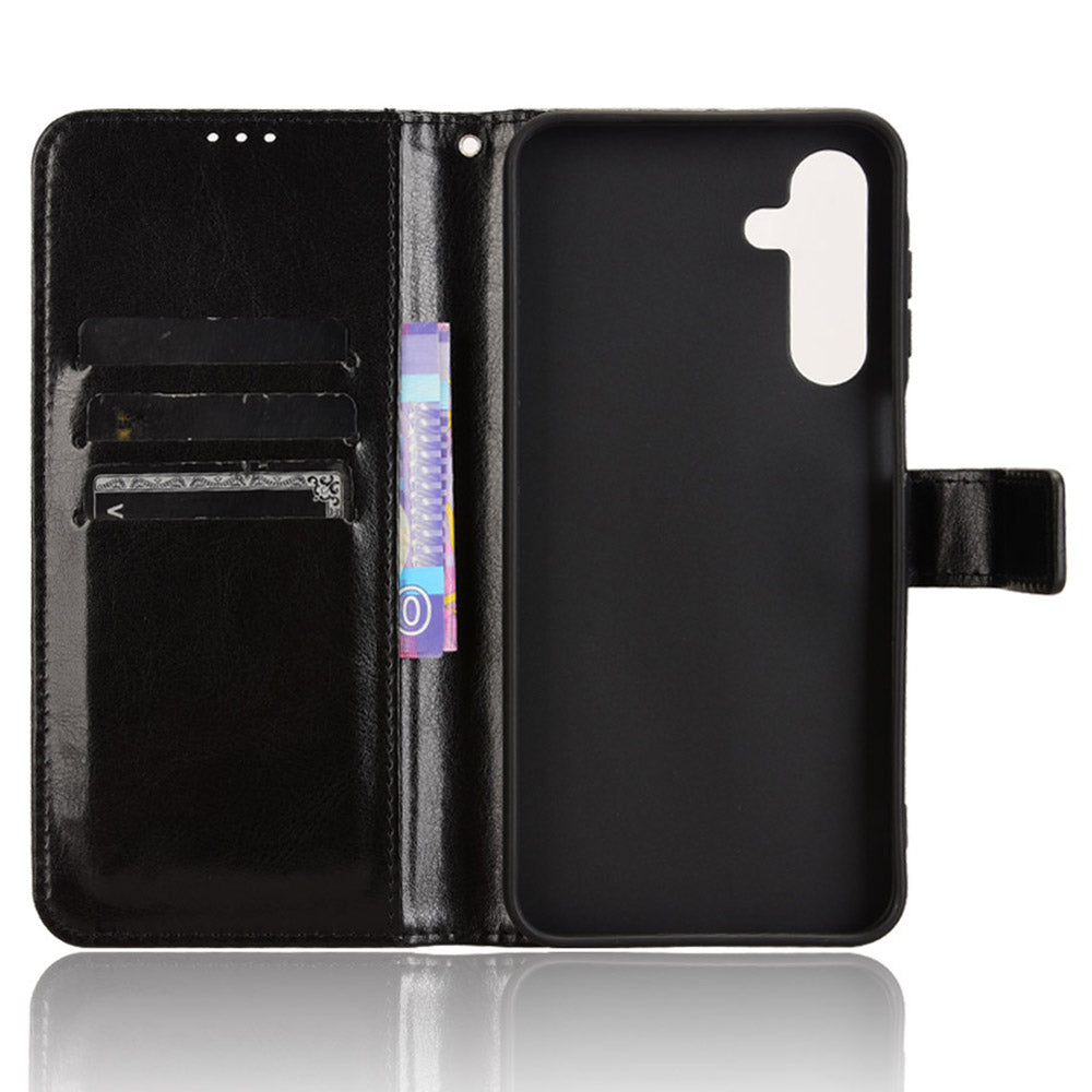 For Samsung Galaxy A16 5G / A16 4G Case Crazy Horse Texture PU Leather Phone Wallet Cover - Black