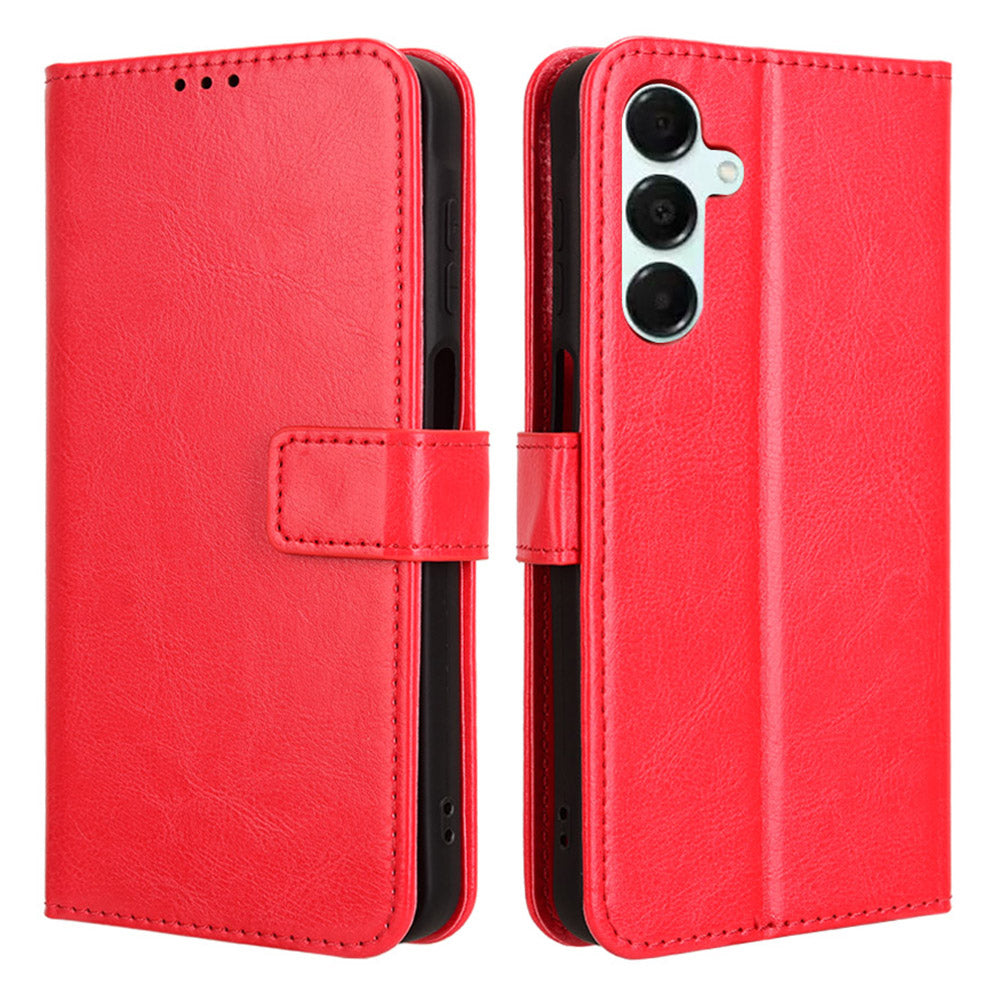 For Samsung Galaxy A16 5G / A16 4G Case Crazy Horse Texture PU Leather Phone Wallet Cover - Red