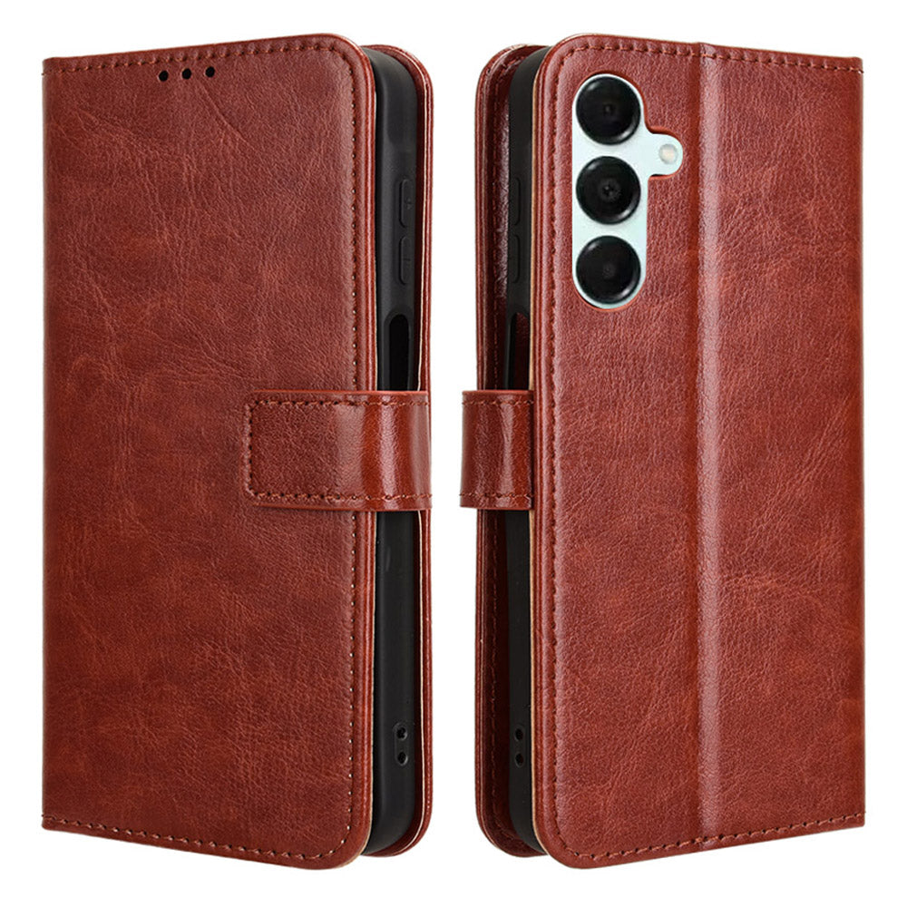 For Samsung Galaxy A16 5G / A16 4G Case Crazy Horse Texture PU Leather Phone Wallet Cover - Brown