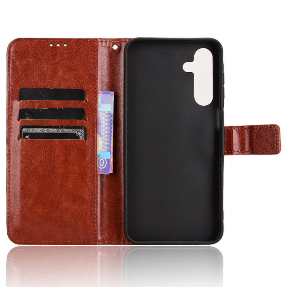For Samsung Galaxy A16 5G / A16 4G Case Crazy Horse Texture PU Leather Phone Wallet Cover - Brown