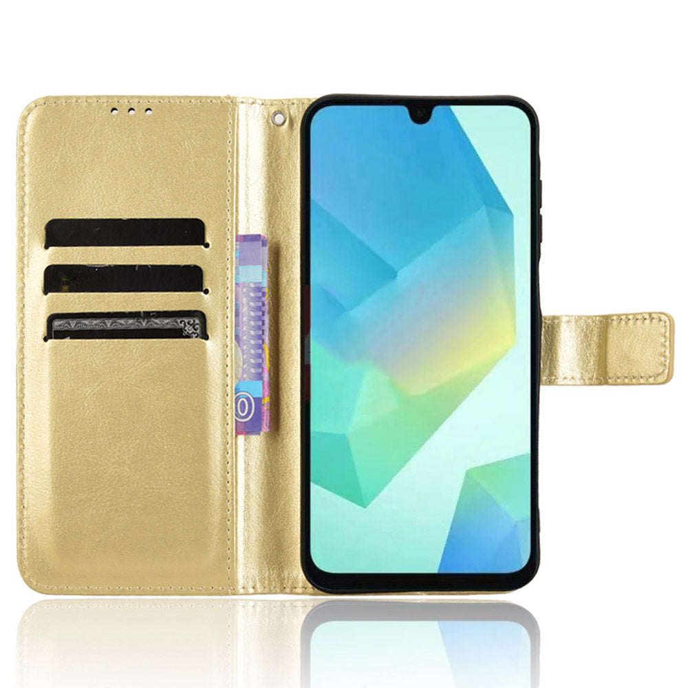 For Samsung Galaxy A16 5G / A16 4G Case Crazy Horse Texture PU Leather Phone Wallet Cover - Gold