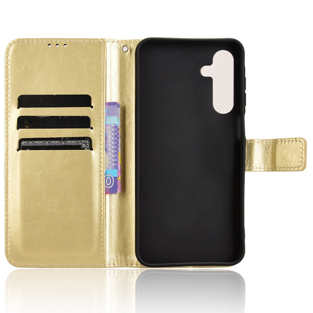 For Samsung Galaxy A16 5G / A16 4G Case Crazy Horse Texture PU Leather Phone Wallet Cover - Gold