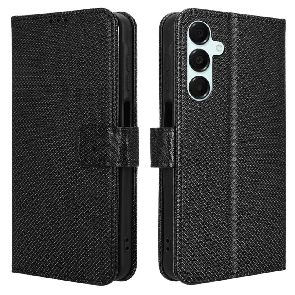 For Samsung Galaxy A16 5G / A16 4G Case PU Leather Diamond Texture Wallet Phone Cover - Black