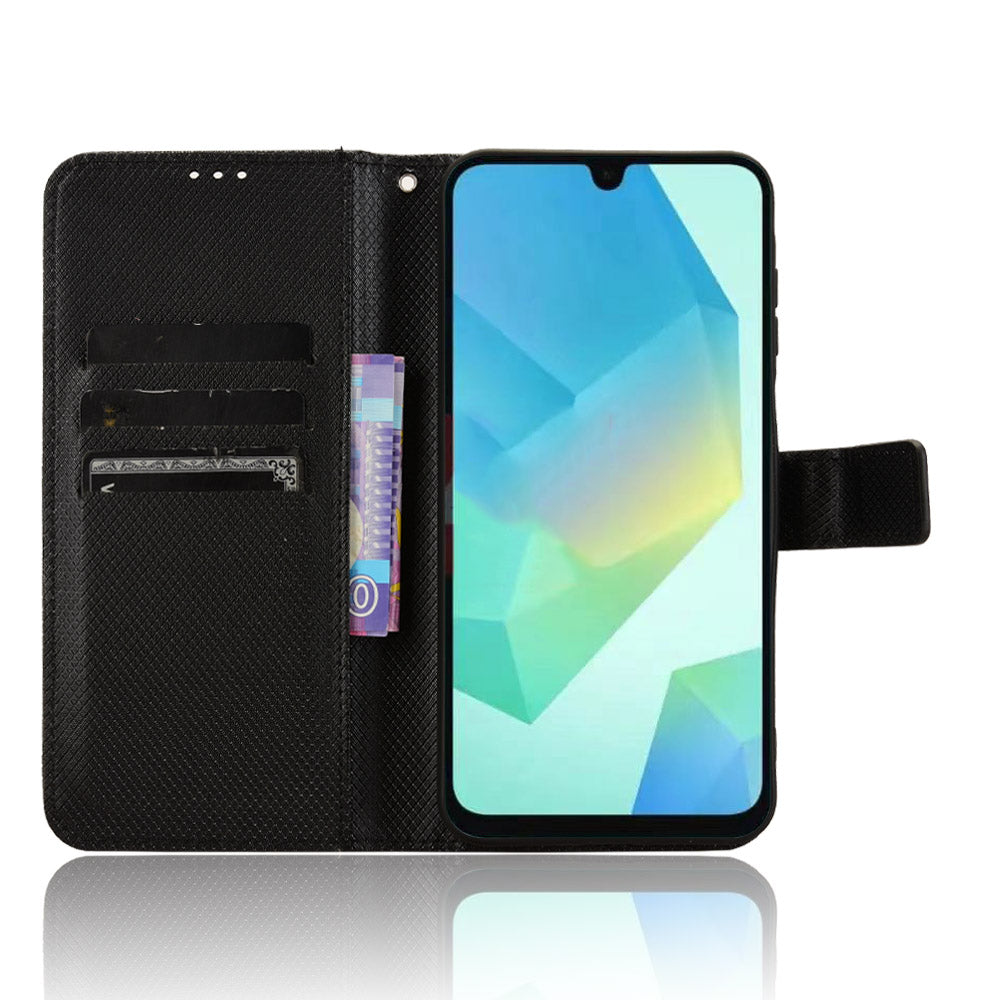 For Samsung Galaxy A16 5G / A16 4G Case PU Leather Diamond Texture Wallet Phone Cover - Black