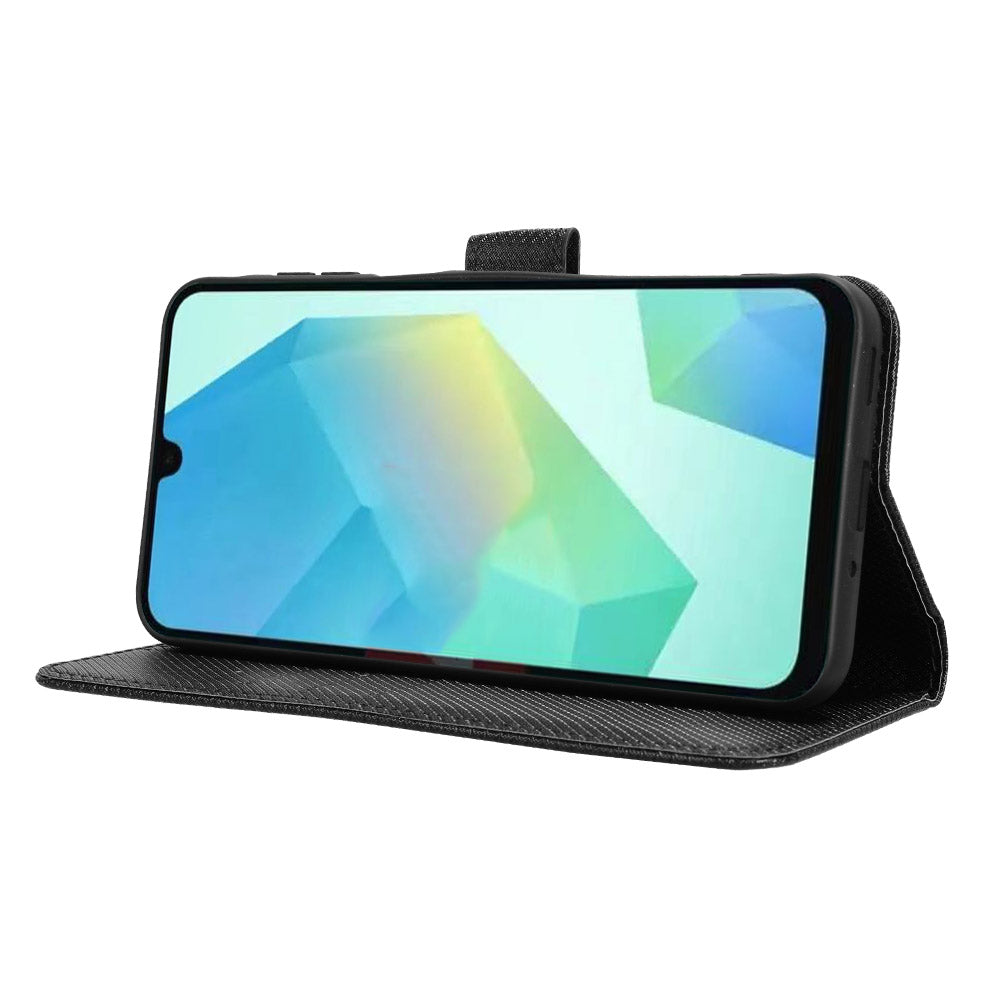 For Samsung Galaxy A16 5G / A16 4G Case PU Leather Diamond Texture Wallet Phone Cover - Black