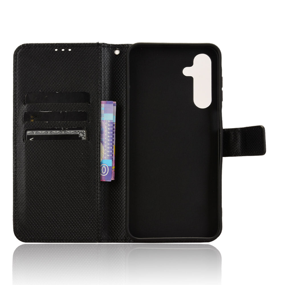 For Samsung Galaxy A16 5G / A16 4G Case PU Leather Diamond Texture Wallet Phone Cover - Black