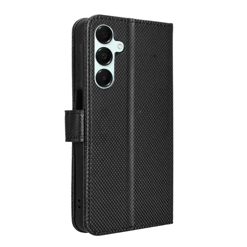 For Samsung Galaxy A16 5G / A16 4G Case PU Leather Diamond Texture Wallet Phone Cover - Black