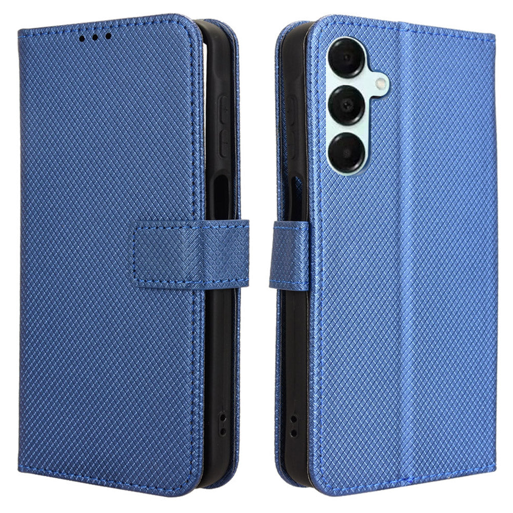 For Samsung Galaxy A16 5G / A16 4G Case PU Leather Diamond Texture Wallet Phone Cover - Blue
