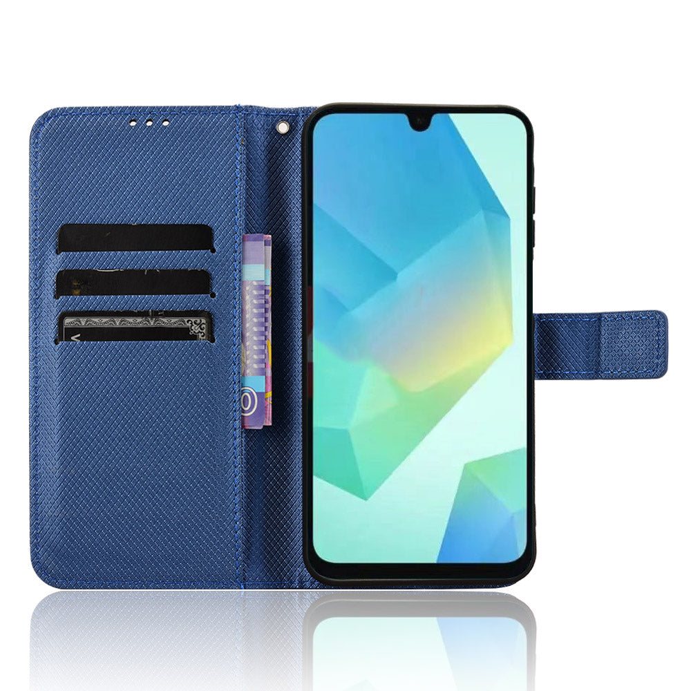 For Samsung Galaxy A16 5G / A16 4G Case PU Leather Diamond Texture Wallet Phone Cover - Blue