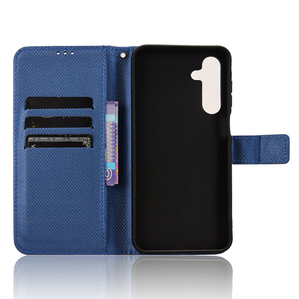 For Samsung Galaxy A16 5G / A16 4G Case PU Leather Diamond Texture Wallet Phone Cover - Blue