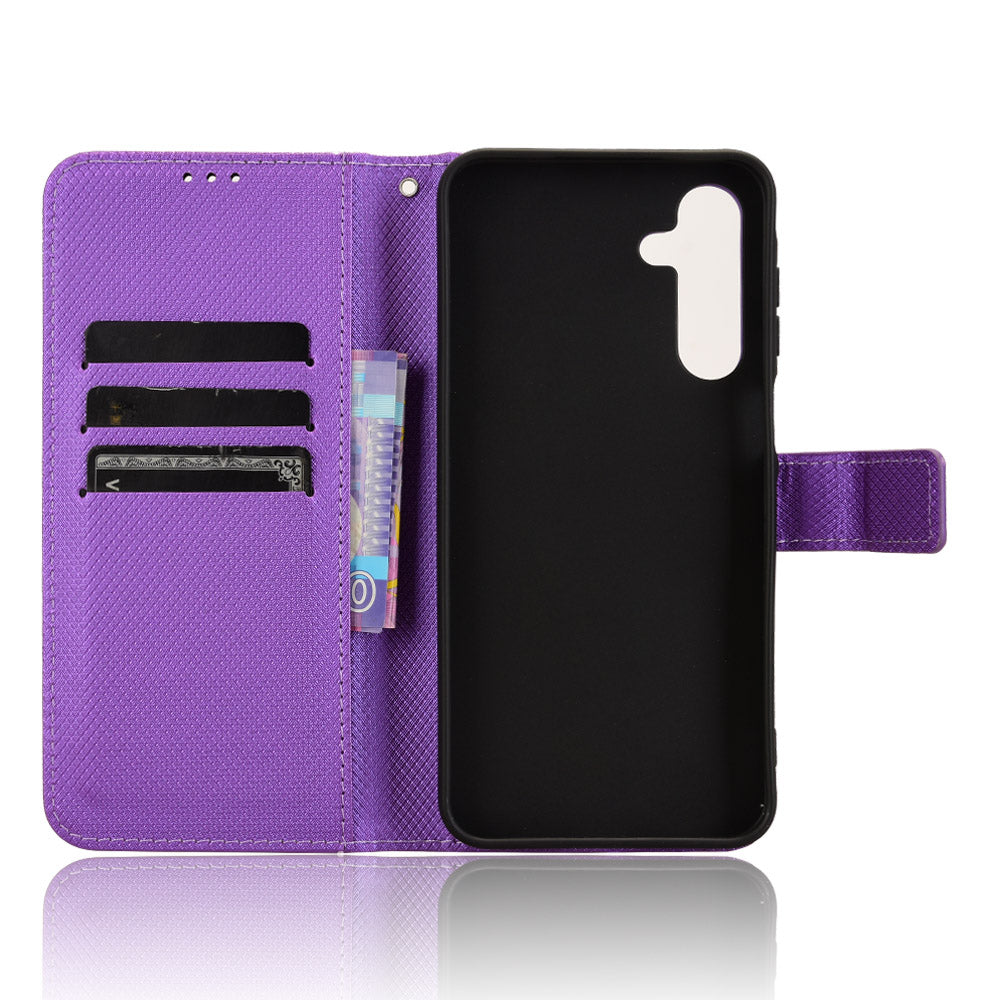 For Samsung Galaxy A16 5G / A16 4G Case PU Leather Diamond Texture Wallet Phone Cover - Purple