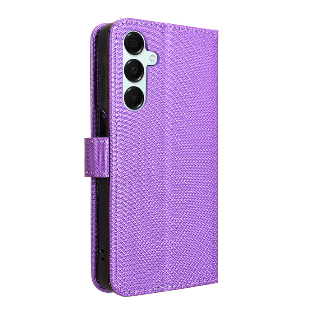 For Samsung Galaxy A16 5G / A16 4G Case PU Leather Diamond Texture Wallet Phone Cover - Purple